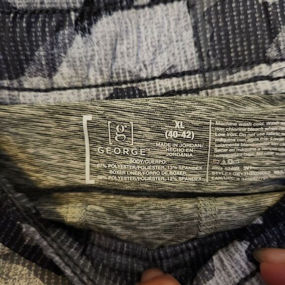 George Mens Gray Camo Lined Swim Trunks Elastic Drawstring Waist Pockets Size XL - Picture 6 of 7